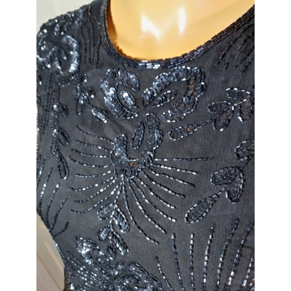 Vintage beaded silk sequined trophy top Sténay S M - Picture 9 of 10